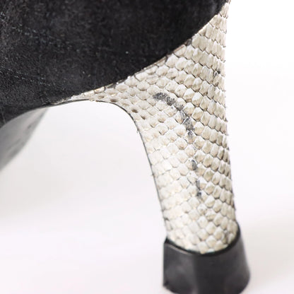 Vintage CHANEL Black Suede & Python CC Logo Cap Toe Pump Heels (37.5)