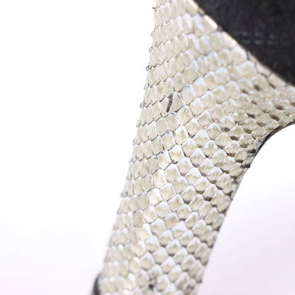Vintage CHANEL Black Suede & Python CC Logo Cap Toe Pump Heels (37.5)
