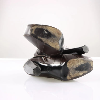 Vintage VERSACE Brown Leather Italian Made Buckle Strap Ankle Boot Heels (37.5)