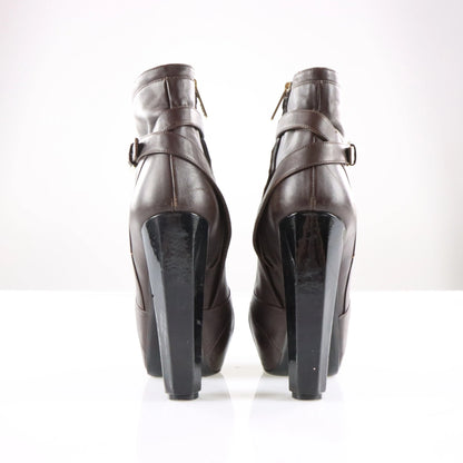 Vintage VERSACE Brown Leather Italian Made Buckle Strap Ankle Boot Heels (37.5)