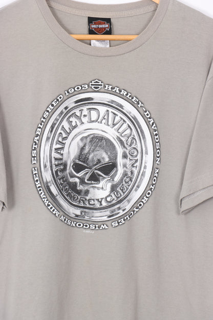 HARLEY DAVIDSON Orange & Grey Skull A.D Farrows Tee USA Made (L)