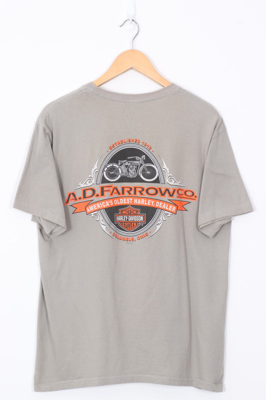 HARLEY DAVIDSON Orange & Grey Skull A.D Farrows Tee USA Made (L)