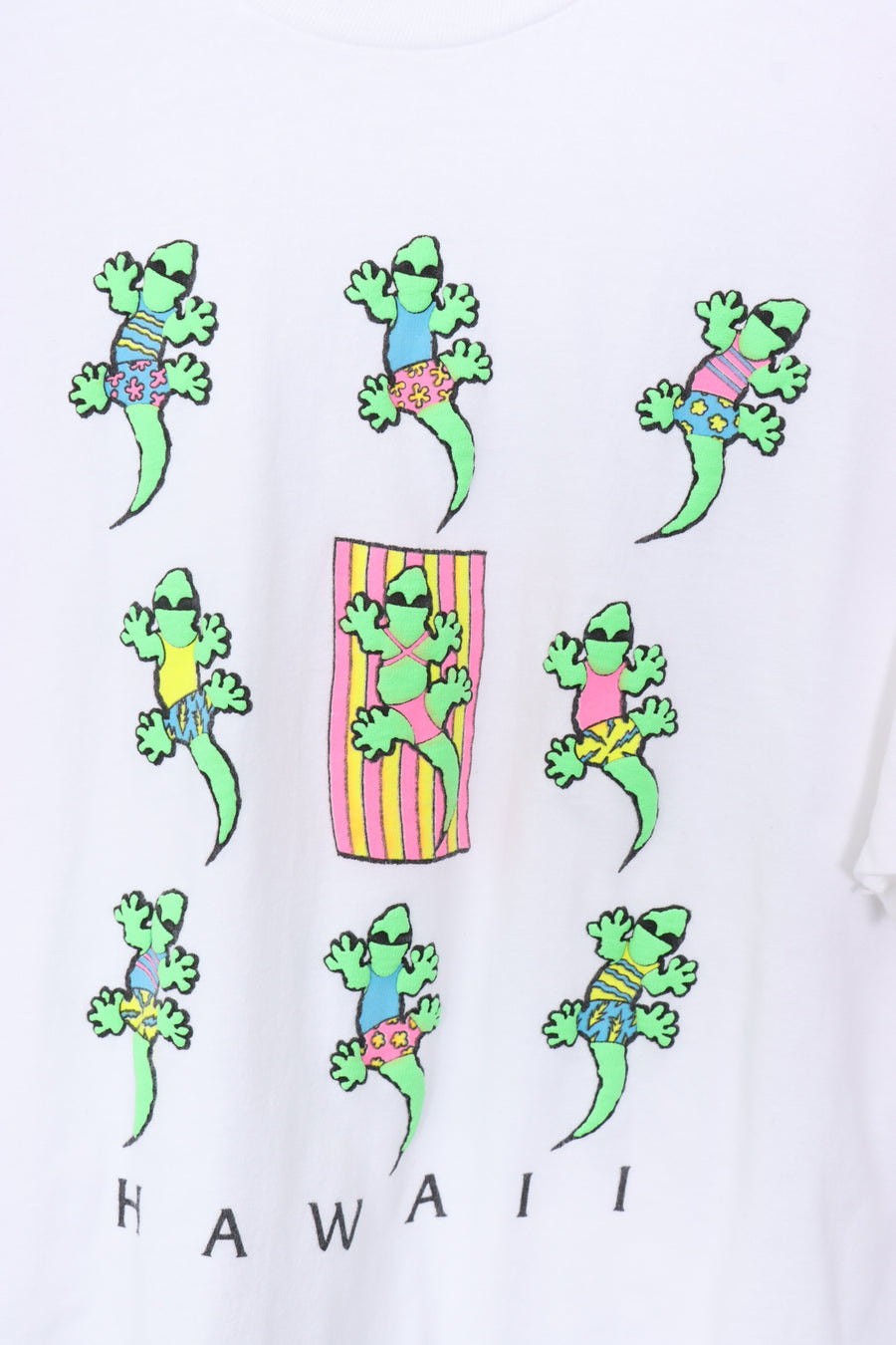 HAWAII Fluro Gecko Lizards 3D Puff Print Destination Tee (M)