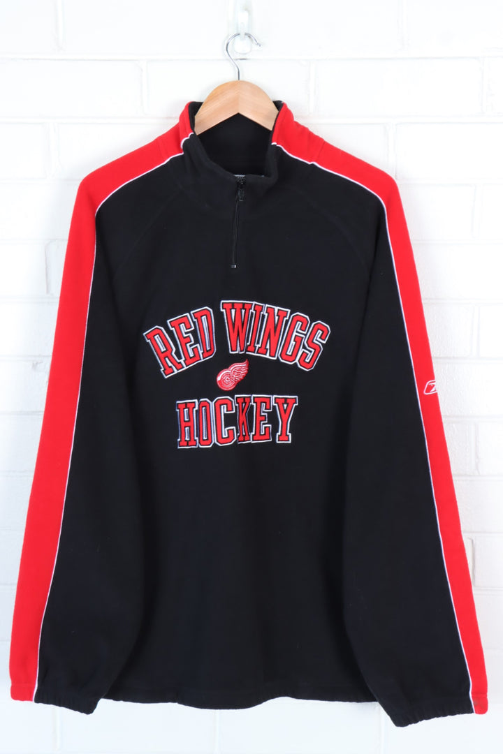 REEBOK Red Wings Hockey Black & Red NHL 1/4 Zip Fleece (XL)