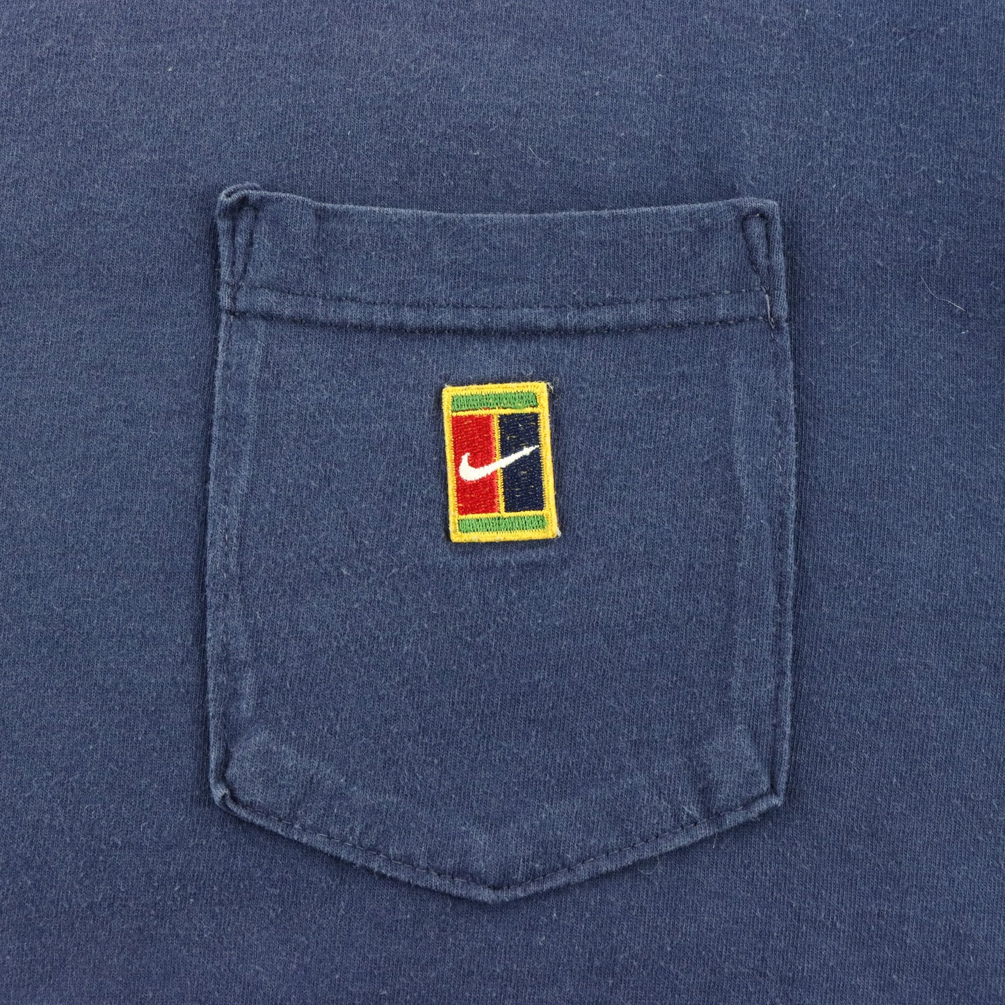 Vintage 90's NIKE Navy Embroidered Patch Pocket USA Made Tennis Court Tee (L) ***COCO Vintage Sole Melbourne