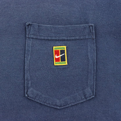 Vintage 90's NIKE Navy Embroidered Patch Pocket USA Made Tennis Court Tee (L) ***COCO Vintage Sole Melbourne