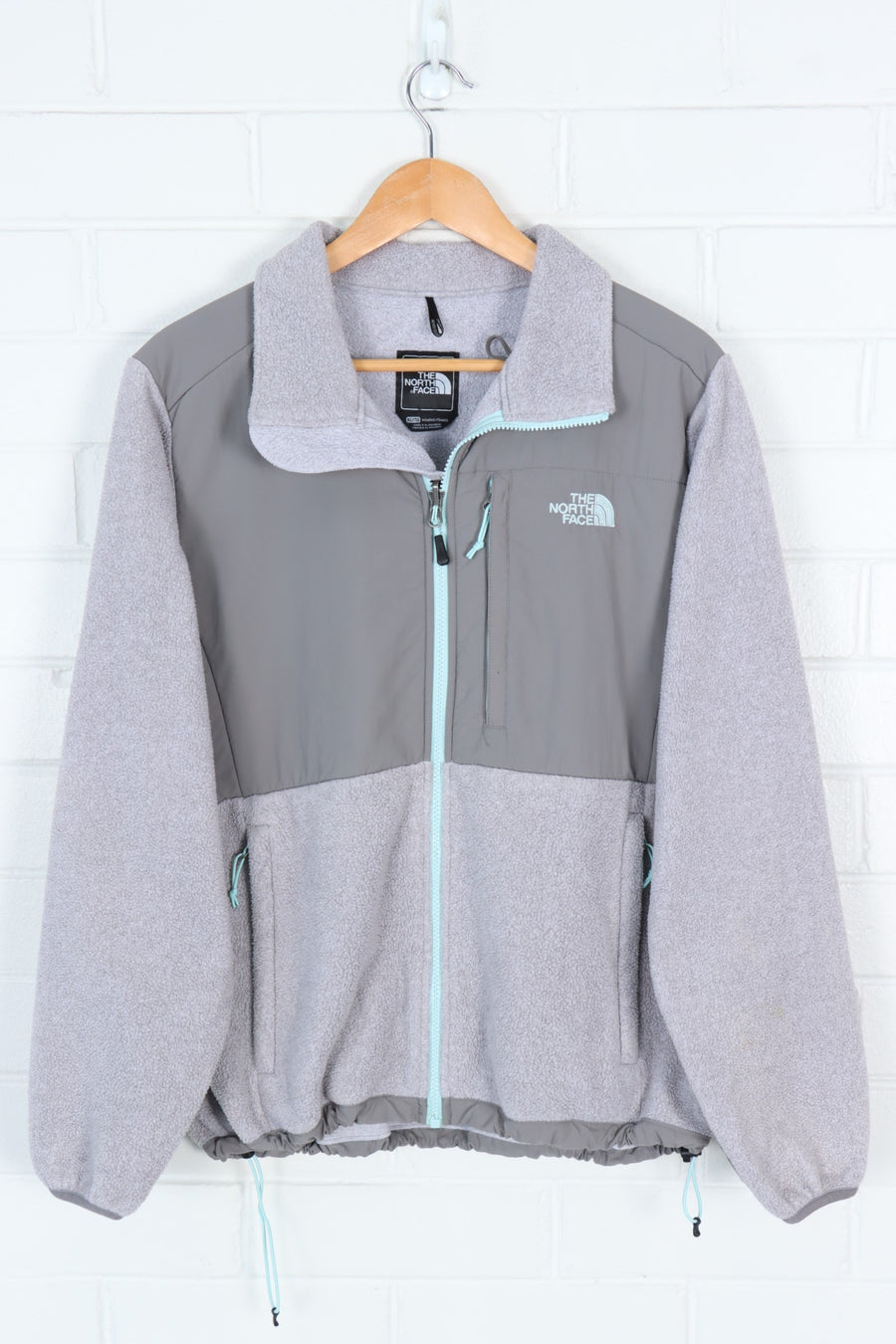 THE NORTH FACE Grey & Teal Panel Fleece Jacket (Women's XL)
