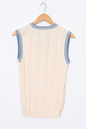 HATHAWAY Cream & Blue Cable Knit Cricket Vest UK Made (S)