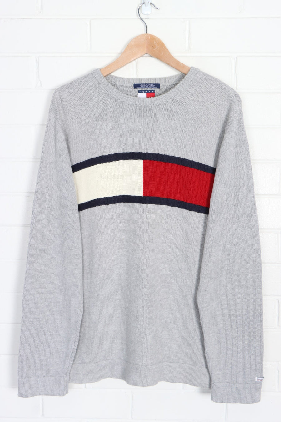 TOMMY HILFIGER JEANS Big Box Logo Knit Sweater Japan Made (L)