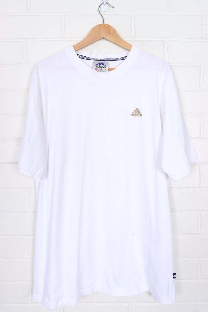 ADIDAS Embroidered Gold 3-Stripes Logo T-Shirt (XL)