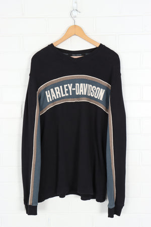 HARLEY DAVIDSON Embroidered Blue & Black V-Neck Thin Sweatshirt (XL)