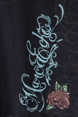 MARC ECKO Skull and Roses Design V-Neck Black T-Shirt (XL)
