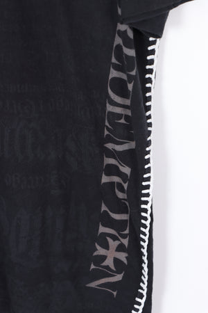 Y2K Redemption Side Stitch Detail Cross Design V-Neck Tee (XL)