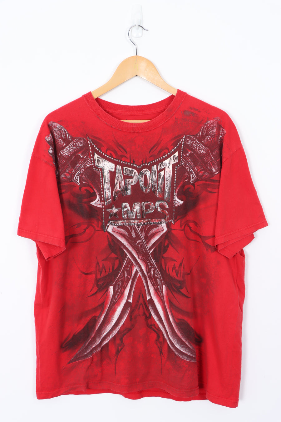 TAPOUT MPS Red Gothic Graphic Print Spell Out Y2K Style T-Shirt (XL)