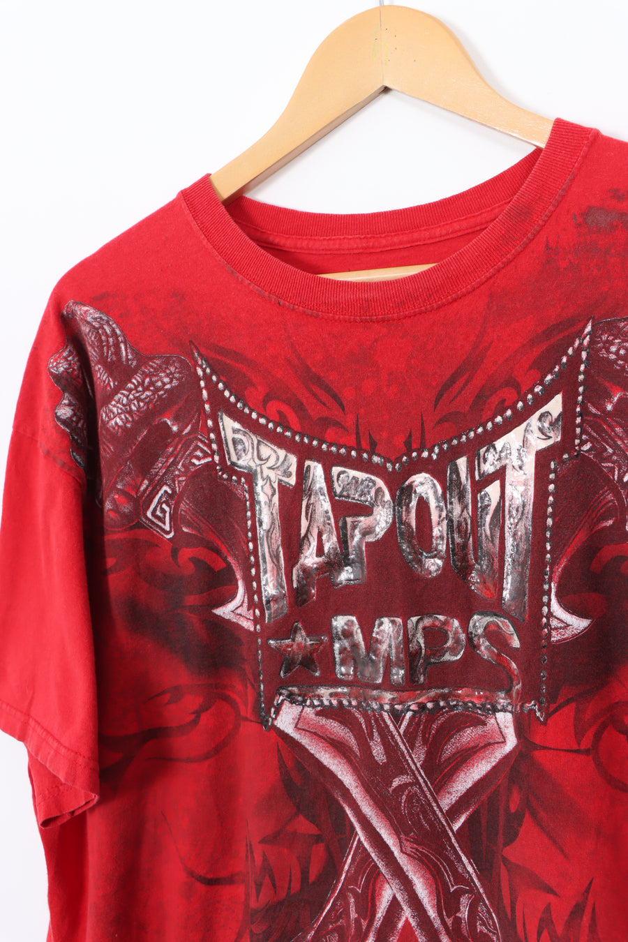 TAPOUT MPS Red Gothic Graphic Print Spell Out Y2K Style T-Shirt (XL)