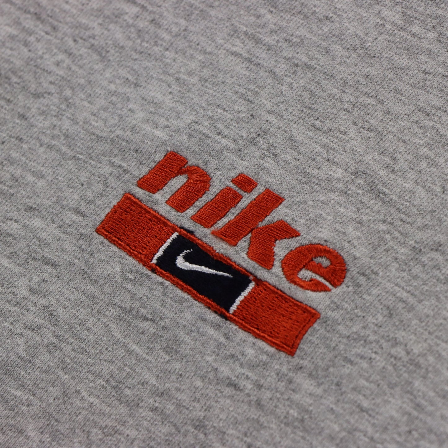 Vintage NIKE Embroidered Spell Out Swoosh Logo Grey & Orange Tee (L)