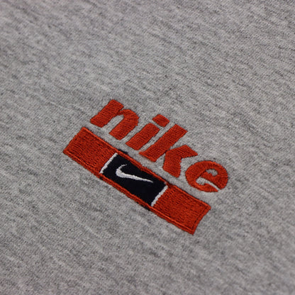 Vintage NIKE Embroidered Spell Out Swoosh Logo Grey & Orange Tee (L)