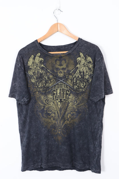 ELITE MMA Gothic Grunge Y2K Style Front Back Graphic T-Shirt (L)
