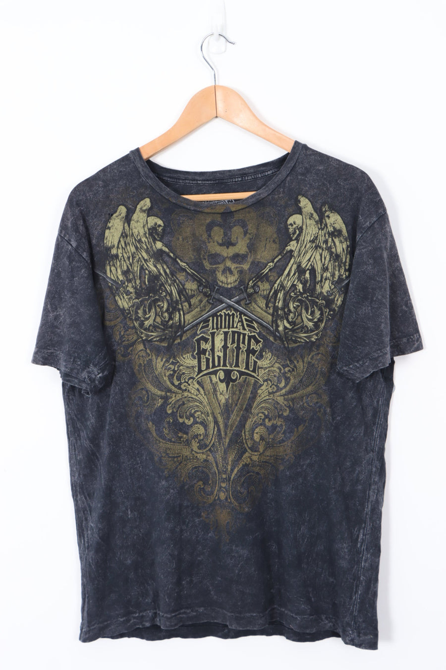 ELITE MMA Gothic Grunge Y2K Style Front Back Graphic T-Shirt (L)