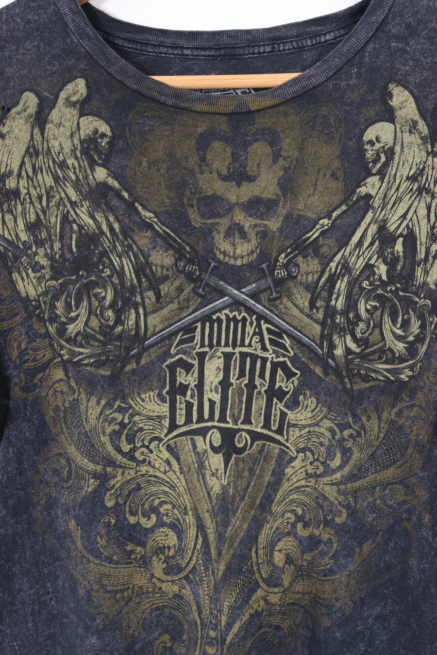 ELITE MMA Gothic Grunge Y2K Style Front Back Graphic T-Shirt (L)