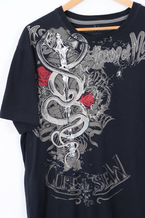 MARC ECKO Large Snake and Sword Graphic Black T-Shirt (XL)