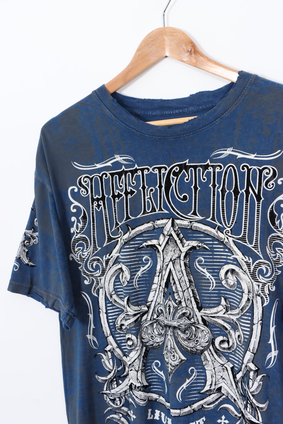 AFFLICTION 'Live Fast' Velvet Spell Out Gothic Grunge T-Shirt (XL)