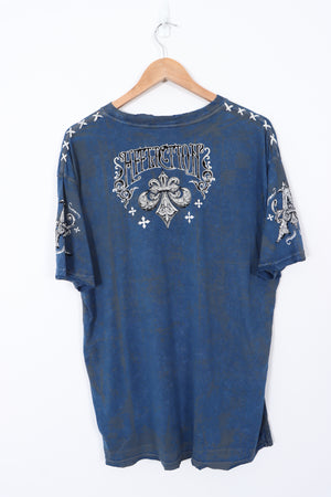 AFFLICTION 'Live Fast' Velvet Spell Out Gothic Grunge T-Shirt (XL)