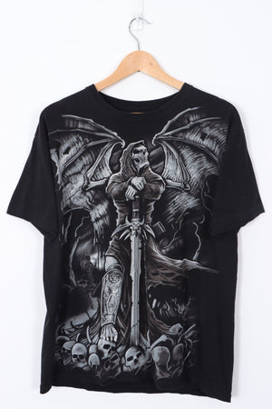 LIQUID BLUE Dark Angel Skeleton All Over Graphic Print T-Shirt (L)