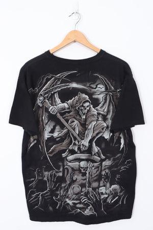 LIQUID BLUE Dark Angel Skeleton All Over Graphic Print T-Shirt (L)