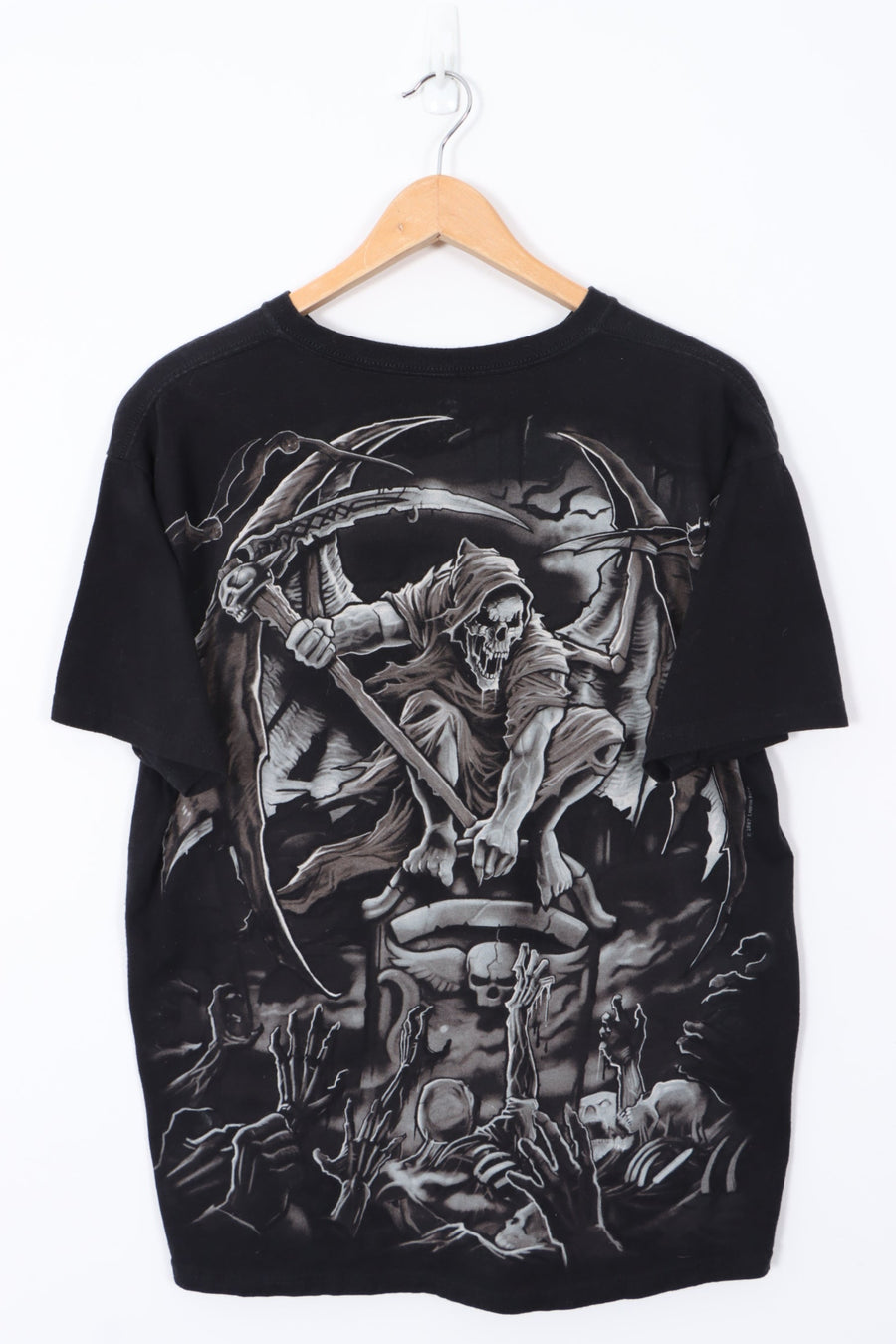 LIQUID BLUE Dark Angel Skeleton All Over Graphic Print T-Shirt (L)
