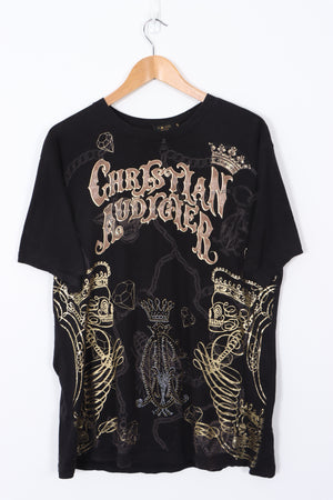 CHRISTIAN AUDIGIER Y2K Style Metallic USA Made Black Tee (L)