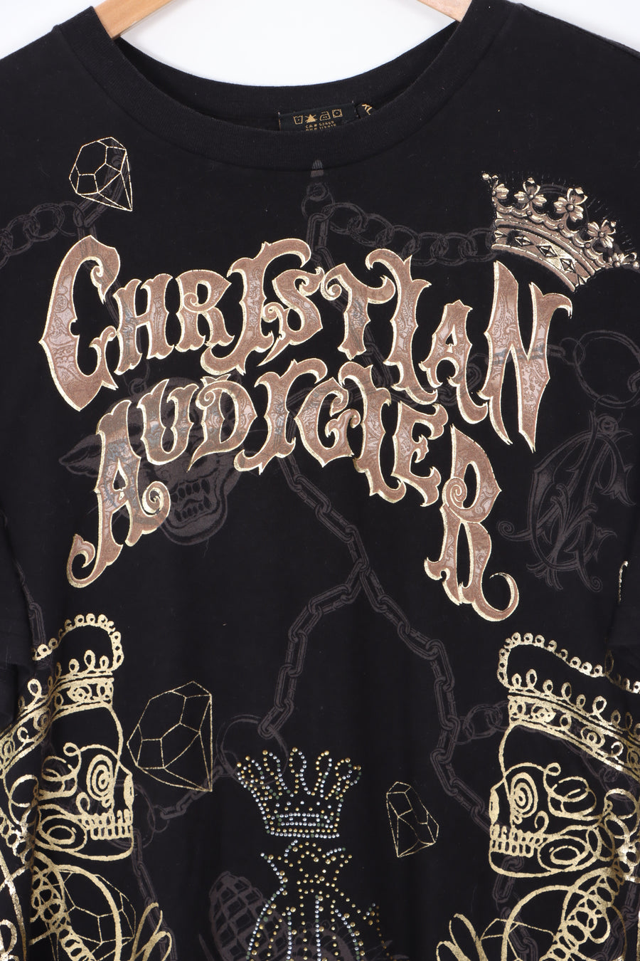 CHRISTIAN AUDIGIER Y2K Style Metallic USA Made Black Tee (L)