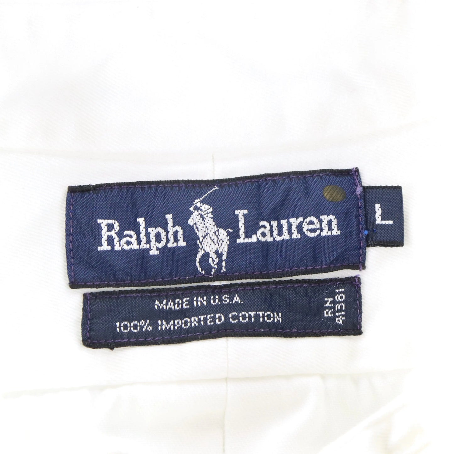 Vintage RALPH LAUREN White & Navy Embroidered Pony Button-Down Long Sleeve Shirt USA Made (XL)
