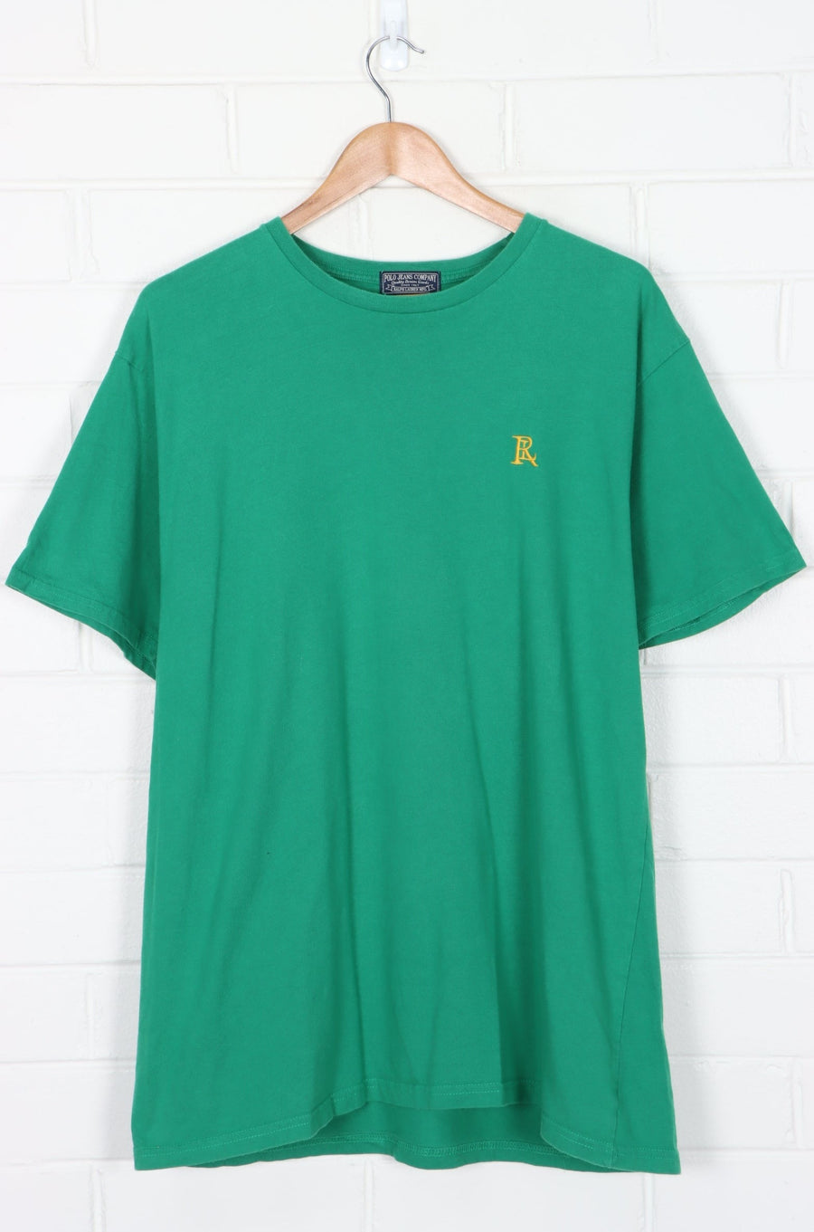 RALPH LAUREN POLO JEANS 90s Green Embroidered Initial Logo T-Shirt (L-XL)