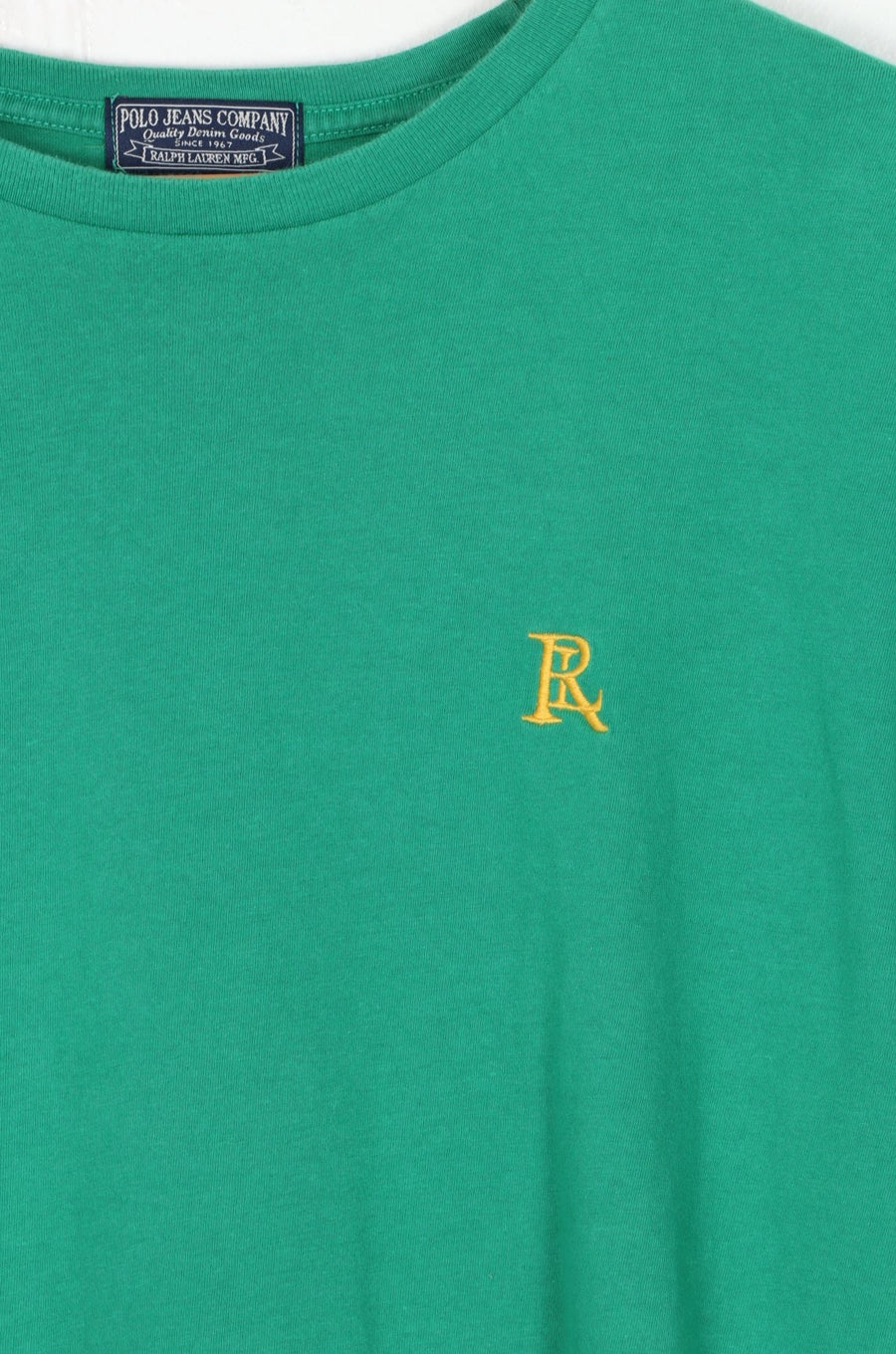 RALPH LAUREN POLO JEANS 90s Green Embroidered Initial Logo T-Shirt (L-XL)