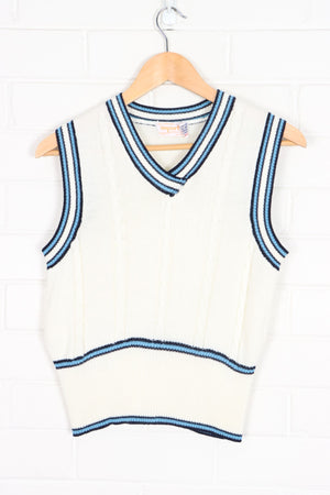 Blue Striped Cream Knit Vest Korea Made (S-M)