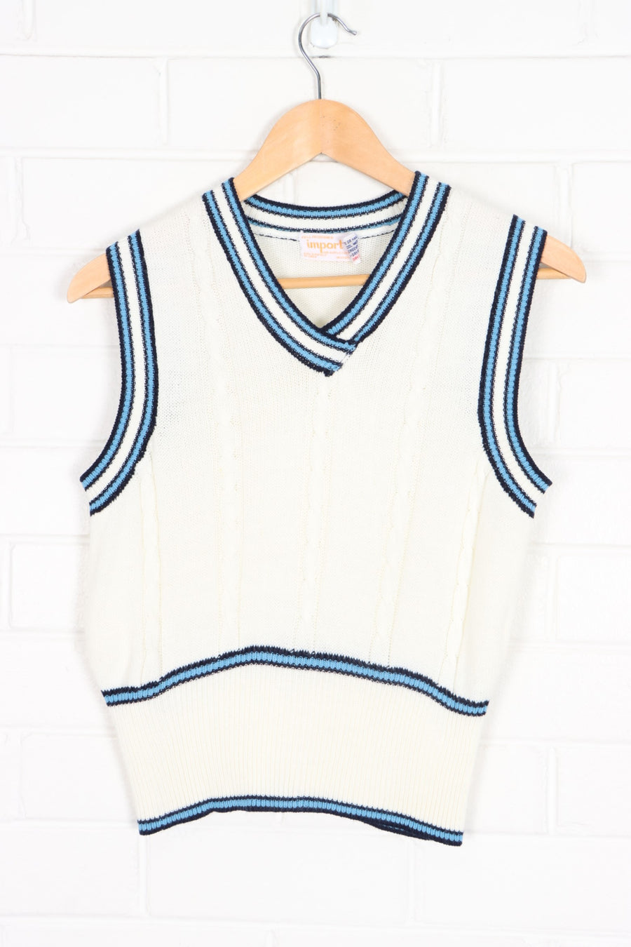 Blue Striped Cream Knit Vest Korea Made (S-M)