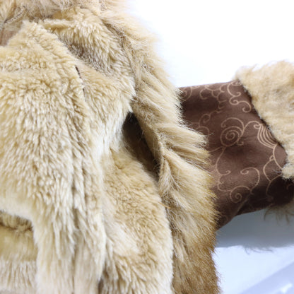 BABY PHAT Brown & Tan Y2K Gold Embroidered Faux Fur Lined Coat (Women's M)