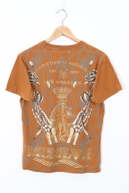 CHRISTIAN AUDIGIER Skull and Roses Y2K Design T-Shirt (M)