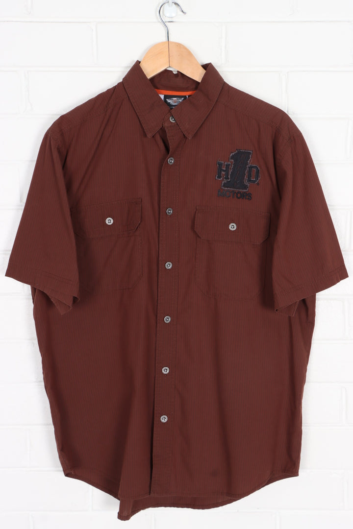 HARLEY DAVIDSON Brown Front Back Short Sleeve Shirt (L)