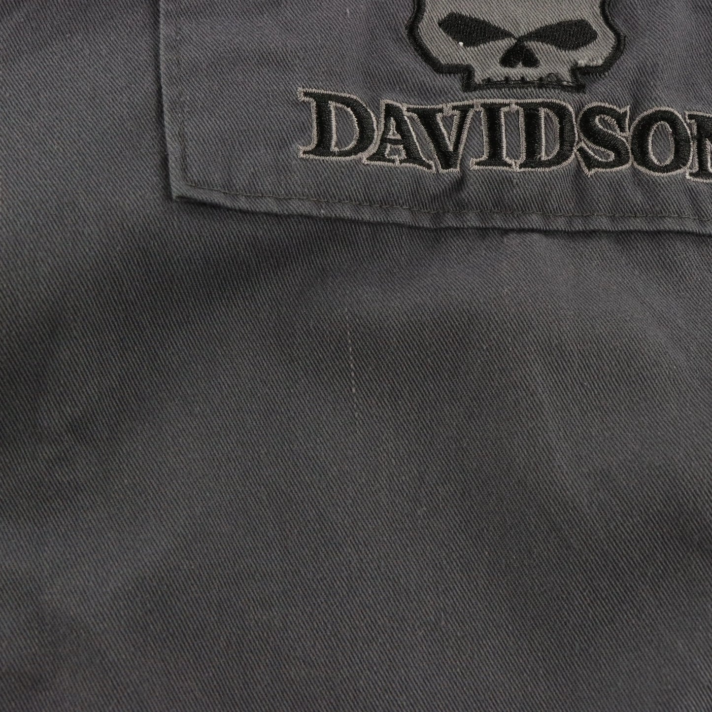 HARLEY DAVIDSON Embroidered Willie G. Skull Patch Grey Button-Down Short Sleeve Shirt (XXL-XXXL)