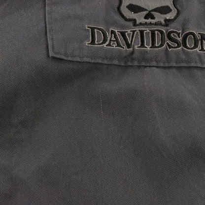 HARLEY DAVIDSON Embroidered Willie G. Skull Patch Grey Button-Down Short Sleeve Shirt (XXL-XXXL)
