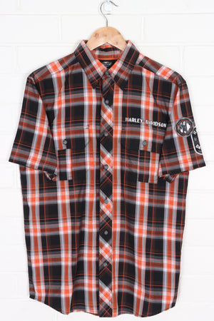 HARLEY DAVIDSON Black & Orange Plaid Short Sleeve Shirt (S)