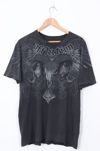 AFFLICTION Skull Feathers All Over Print (L-XL)