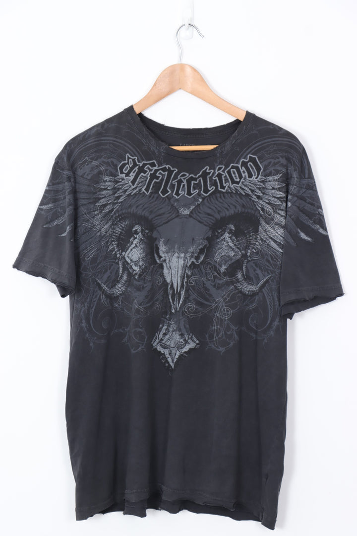 AFFLICTION Skull Feathers All Over Print (L-XL)