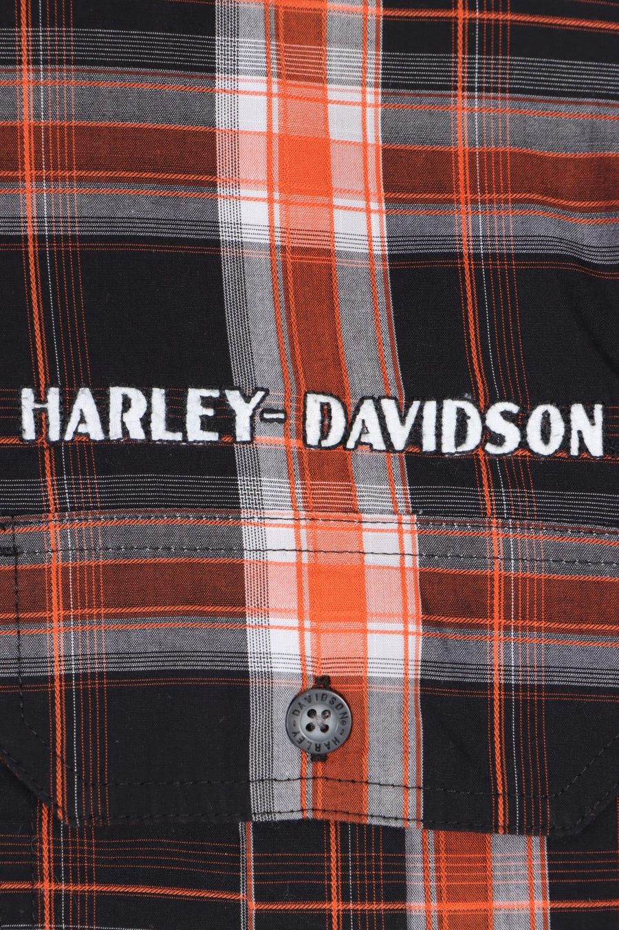 HARLEY DAVIDSON Black & Orange Plaid Short Sleeve Shirt (S)