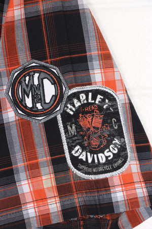 HARLEY DAVIDSON Black & Orange Plaid Short Sleeve Shirt (S)