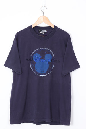 1996 Vintage Walt Disney World Navy Embroidered Mickey Tee (L-XL)