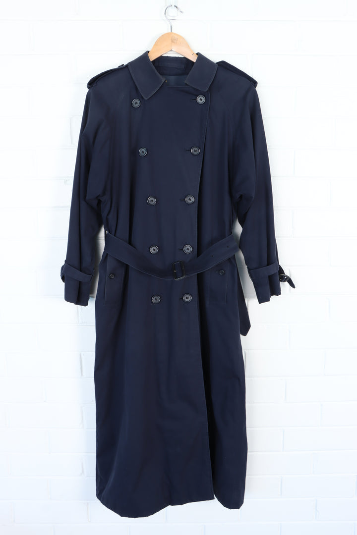 Vintage BURBERRY Long Wool Lined Navy Blue Trench Coat (Women's 8)
