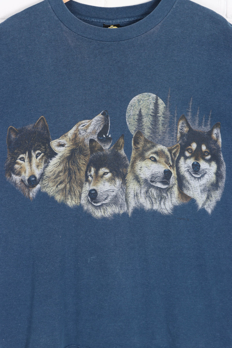 HABITAT 1992 Wolves & Moon Front Back Single Stitch T-Shirt (L) - Vintage Sole Melbourne